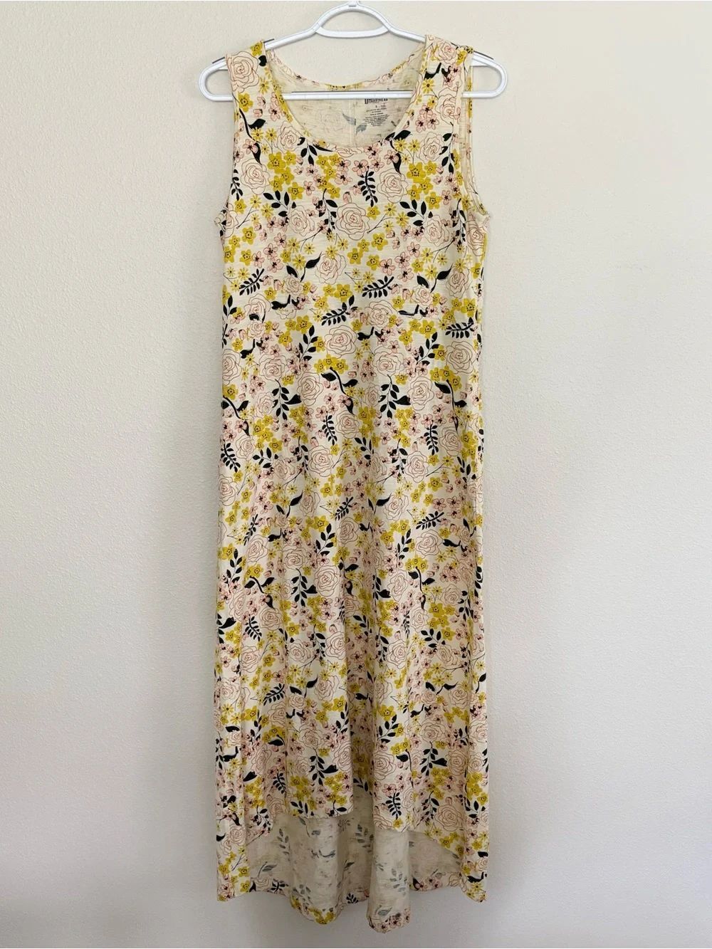 Duluth To 'n' Flow Jersey Sleeveless Dress Womens Yellow Floral Pockets Size S